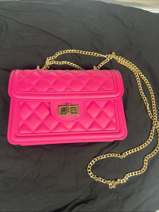 Handbags - Quilted Look Plastic Hot Pink Chain Shoulder Bag